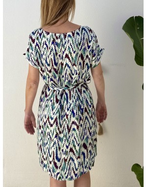 Robe fluide courte imprimée graphique Molly Bracken, manches courtes -  Référence T2200EP