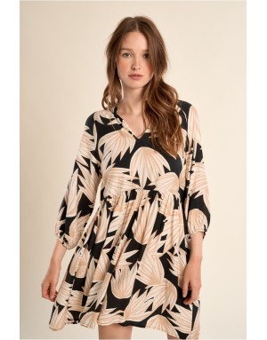 Robe fluide Molly Bracken, démarcation sous poitrine, imprimé végétal élégant, manches 3/4 amples -  Référence T1882EP