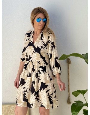 Robe fluide Molly Bracken, démarcation sous poitrine, imprimé végétal élégant, manches 3/4 amples -  Référence T1882EP