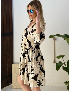 Robe fluide Molly Bracken, démarcation sous poitrine, imprimé végétal élégant, manches 3/4 amples -  Référence T1882EP