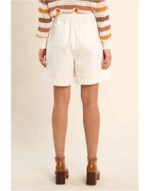Bermuda coton pur, taille haute élastiquée Molly Bracken, coloris blanc - Référence : R1735EP