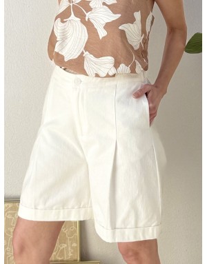 Bermuda coton pur, taille haute élastiquée Molly Bracken, coloris blanc - Référence : R1735EP