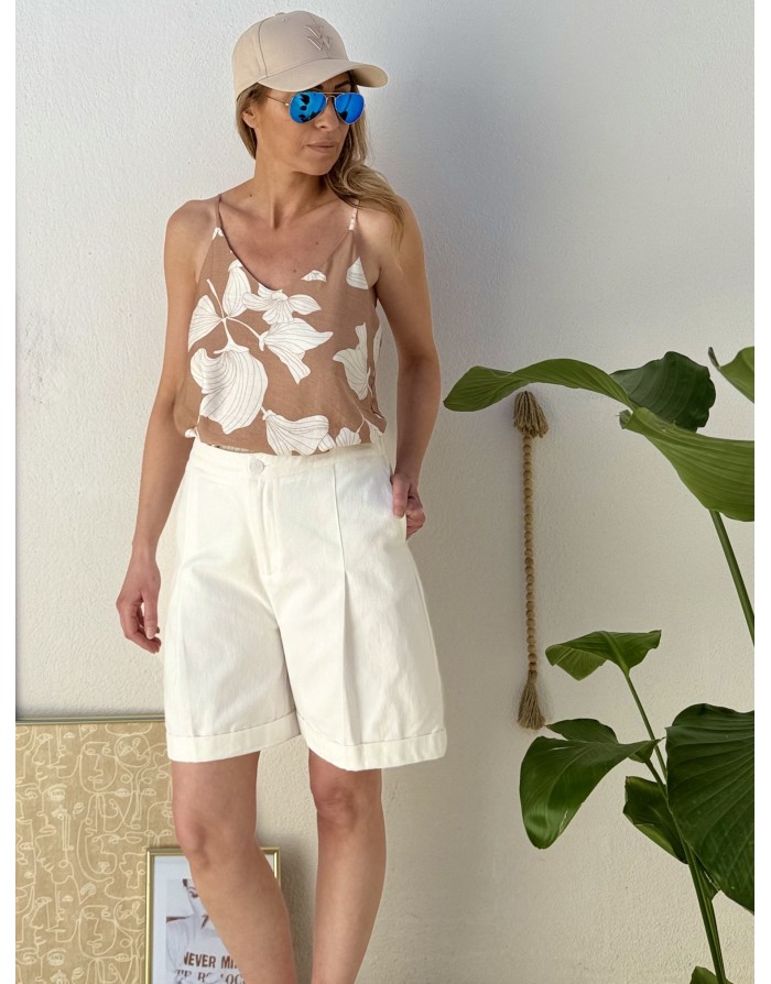 Bermuda coton pur, taille haute élastiquée Molly Bracken, coloris blanc - Référence : R1735EP