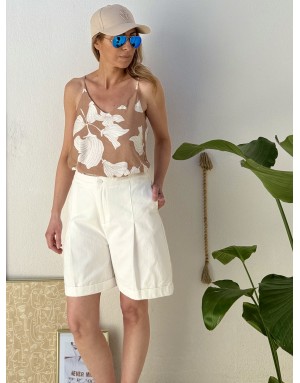 Bermuda coton pur, taille haute élastiquée Molly Bracken, coloris blanc - Référence : R1735EP