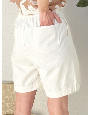 Bermuda coton pur, taille haute élastiquée Molly Bracken, coloris blanc - Référence : R1735EP