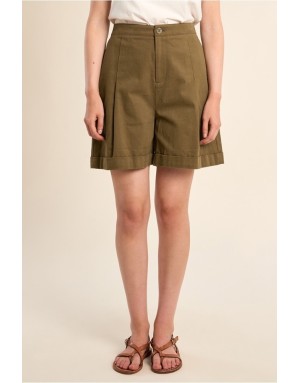 Bermuda coton pur, taille haute élastiquée Molly Bracken, coloris kaki - Référence : R1735EP