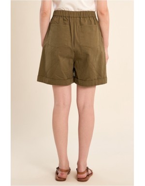 Bermuda coton pur, taille haute élastiquée Molly Bracken, coloris kaki - Référence : R1735EP