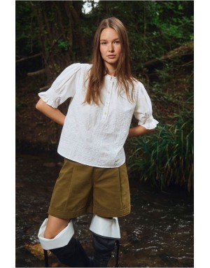 Bermuda coton pur, taille haute élastiquée Molly Bracken, coloris kaki - Référence : R1735EP