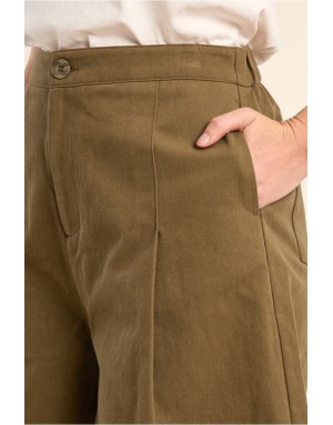 Bermuda coton pur, taille haute élastiquée Molly Bracken, coloris kaki - Référence : R1735EP