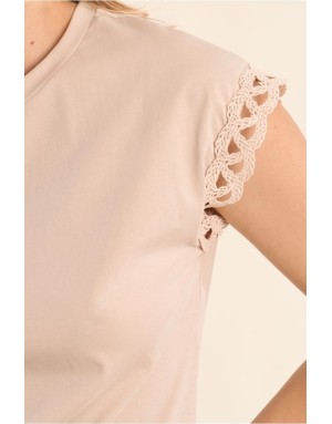 Tee-shirt basique avec détail couture Molly Bracken, coloris beige- Référence : T1783EP