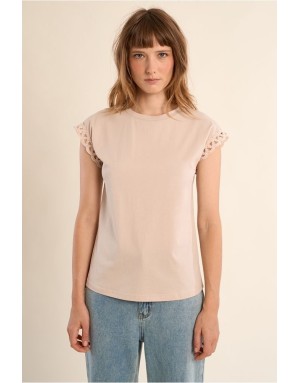 Tee-shirt basique avec détail couture Molly Bracken, coloris beige- Référence : T1783EP
