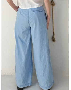 Pantalon wide leg, taille haute, esprit denim délavé, 100% coton - Référence : ZP141BEE
