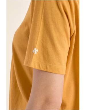 Tee-shirt Molly Bracken lumineux, message PEACE, coloris jaune mangue- Référence : ZT10EE