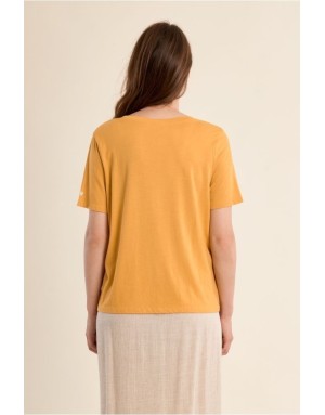 Tee-shirt Molly Bracken lumineux, message PEACE, coloris jaune mangue- Référence : ZT10EE