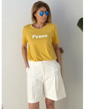 Tee-shirt Molly Bracken lumineux, message PEACE, coloris jaune mangue- Référence : ZT10EE