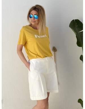 Tee-shirt Molly Bracken lumineux, message PEACE, coloris jaune mangue- Référence : ZT10EE
