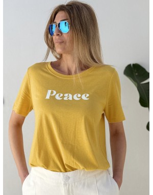 Tee-shirt Molly Bracken lumineux, message PEACE, coloris jaune mangue- Référence : ZT10EE