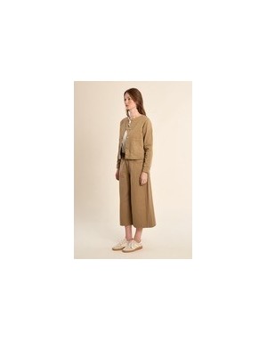 Veste denim kaki féminine, fermeture boutons, poches plaquées, Molly Bracken- Référence : EF1587BEP