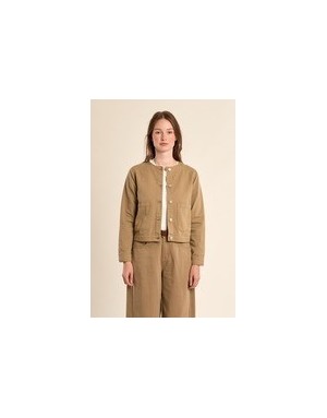 Veste denim kaki féminine, fermeture boutons, poches plaquées, Molly Bracken- Référence : EF1587BEP