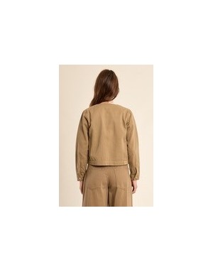 Veste denim kaki féminine, fermeture boutons, poches plaquées, Molly Bracken- Référence : EF1587BEP