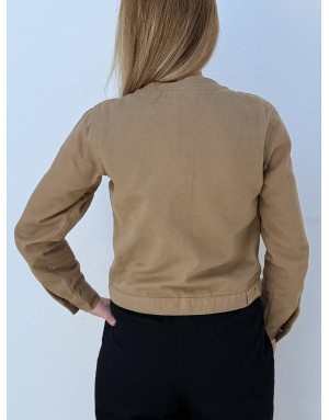 Veste denim kaki féminine, fermeture boutons, poches plaquées, Molly Bracken- Référence : EF1587BEP