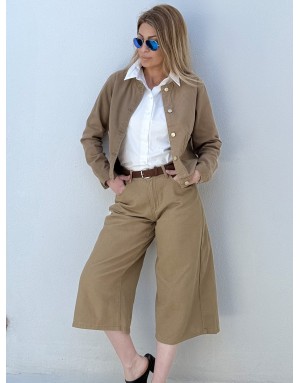 Veste denim kaki féminine, fermeture boutons, poches plaquées, Molly Bracken- Référence : EF1587BEP