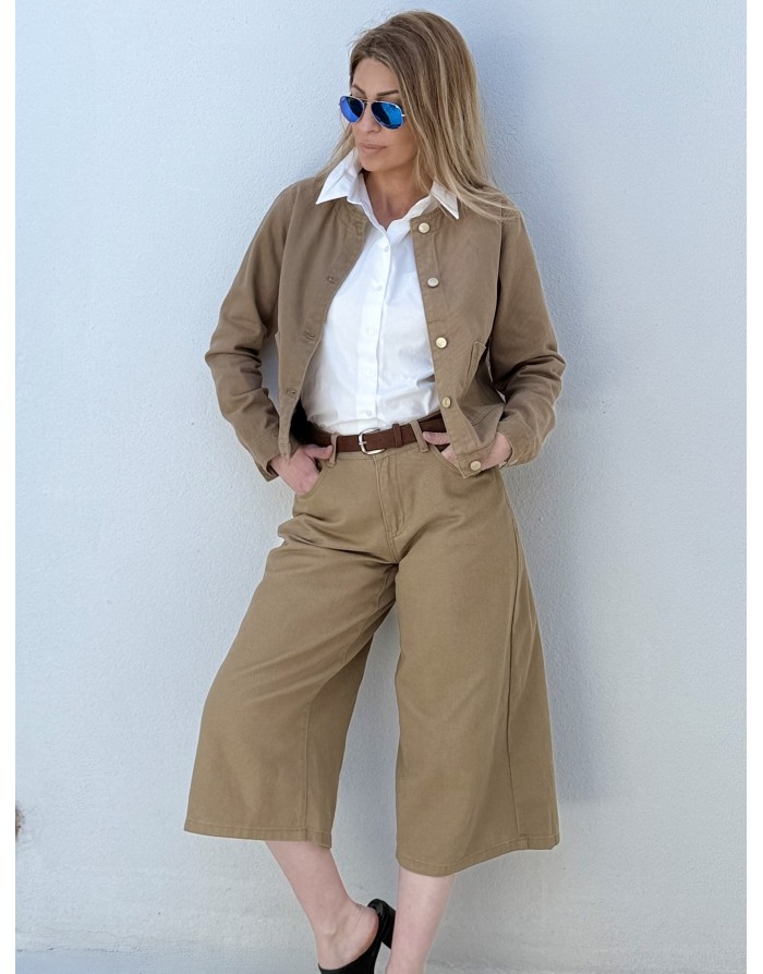 Veste denim kaki féminine, fermeture boutons, poches plaquées, Molly Bracken- Référence : EF1587BEP