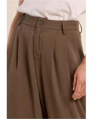 Pantalon tailleur kaki, coupe large et taille haute, 62% viscose - Référence : LA1695EP