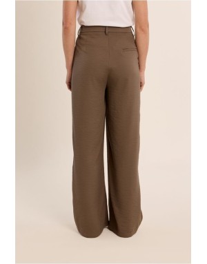 Pantalon tailleur kaki, coupe large et taille haute, 62% viscose - Référence : LA1695EP