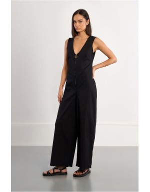 Combinaison pantalon jambes larges, sans manches, zip doré  -  Référence ELR148EP