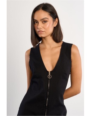 Combinaison pantalon jambes larges, sans manches, zip doré  -  Référence ELR148EP