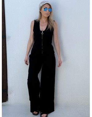 Combinaison pantalon jambes larges, sans manches, zip doré  -  Référence ELR148EP
