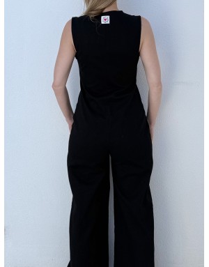 Combinaison pantalon jambes larges, sans manches, zip doré  -  Référence ELR148EP