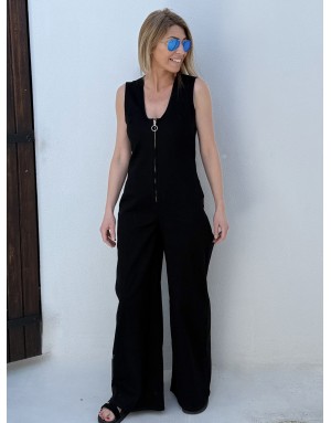 Combinaison pantalon jambes larges, sans manches, zip doré  -  Référence ELR148EP