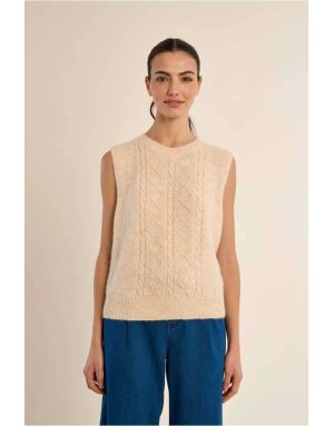 Pull sans manches en maille avec torsades et motifs fantaisie — Référence : LA2046EN