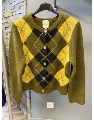 Gilet boutonné en jacquard argyle losanges pièce british chic - Référence : BTL109EH