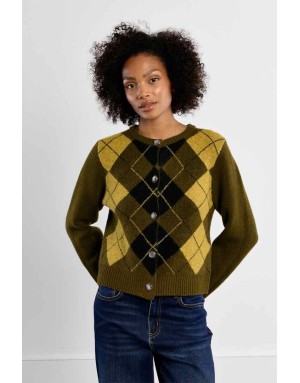 Gilet boutonné en jacquard argyle losanges pièce british chic - Référence : BTL109EH