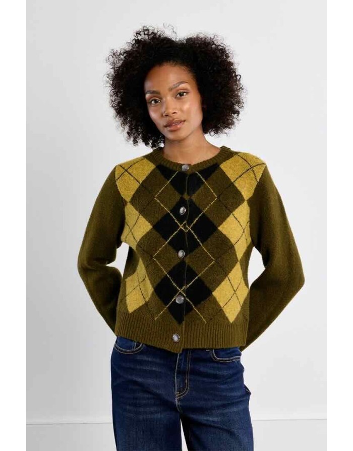 Gilet boutonné en jacquard argyle losanges pièce british chic - Référence : BTL109EH