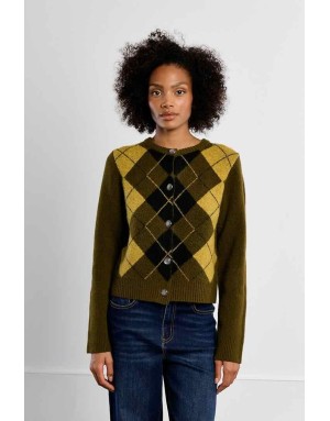 Gilet boutonné en jacquard argyle losanges pièce british chic - Référence : BTL109EH