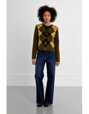 Gilet boutonné en jacquard argyle losanges pièce british chic - Référence : BTL109EH