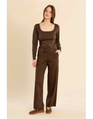 Pantalon jogger large maille lurex LA539EN – Molly Bracken – Chocolat – Collection AH 2026