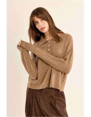 Pull classique polo, maille douce chinée, 5% laine Référence : LAS154EN