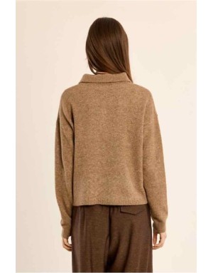 Pull classique polo, maille douce chinée, 5% laine Référence : LAS154EN
