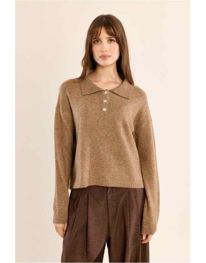 Pull classique polo, maille douce chinée, 5% laine Référence : LAS154EN