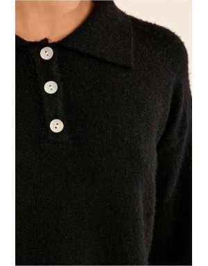 Pull polo maille, coloris noir, 5% laine - Référence : LAS154EN