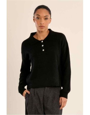 Pull polo maille, coloris noir, 5% laine - Référence : LAS154EN