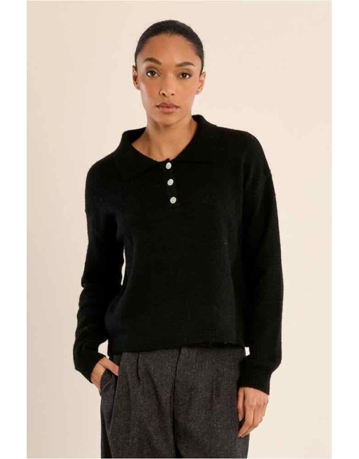 Pull polo maille, coloris noir, 5% laine - Référence : LAS154EN