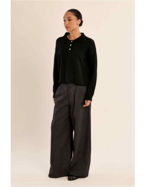 Pull polo maille, coloris noir, 5% laine - Référence : LAS154EN