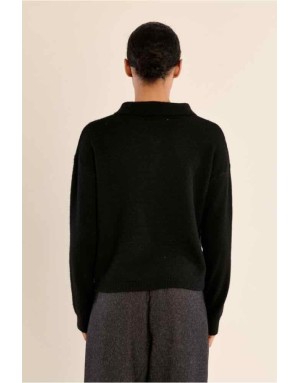 Pull polo maille, coloris noir, 5% laine - Référence : LAS154EN