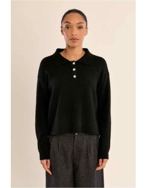 Pull polo maille, coloris noir, 5% laine - Référence : LAS154EN